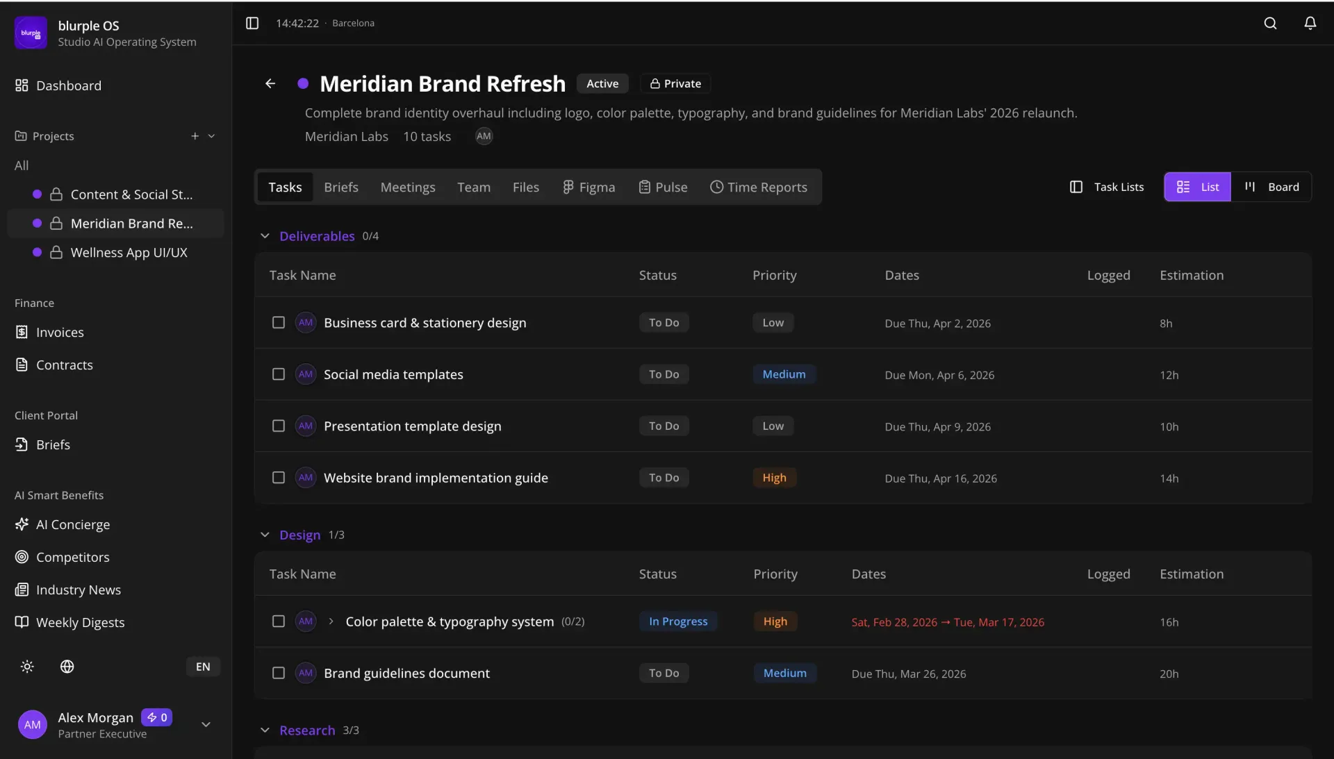 blurpleOS partner portal, dark view
